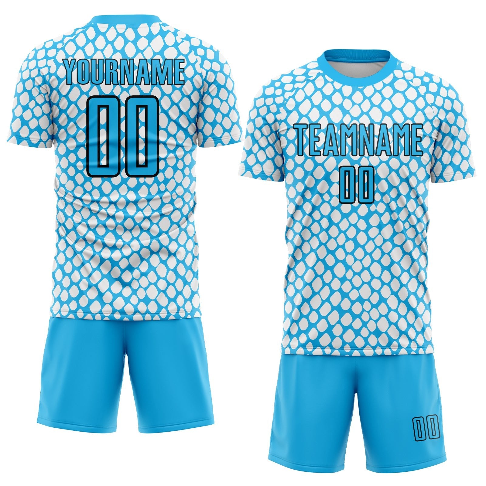 Custom Sky Blue Black-White Snake Skin Sublimation Soccer Uniform Jersey photo 2