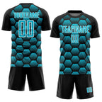 Custom Black Lakes Blue-White Hexagons Pattern Sublimation Soccer Uniform Jersey photo 2