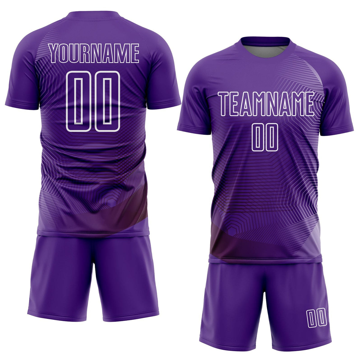 Custom Purple White Geometric Lines Sublimation Soccer Uniform Jersey photo 2