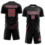 Custom Black Crimson-White Geometric Lines Sublimation Soccer Uniform Jersey photo 2