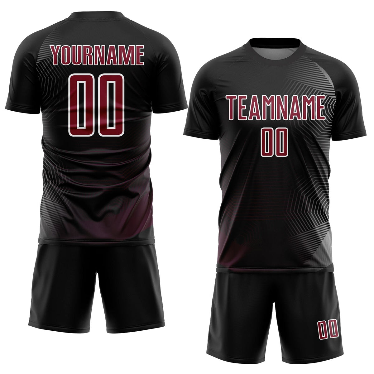 Custom Black Crimson-White Geometric Lines Sublimation Soccer Uniform Jersey photo 2