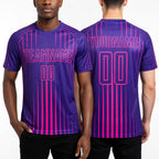 Custom Purple Pink Lines Sublimation Soccer Uniform Jersey worn front and back