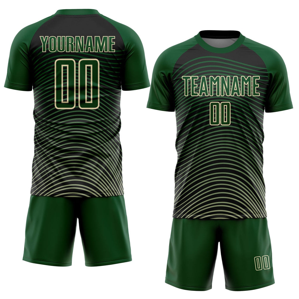 Custom Green Cream-Black Gradient Geometric Lines Sublimation Soccer Uniform Jersey photo 2