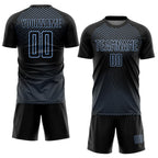 Custom Black Light Blue Geometric Lines Sublimation Soccer Uniform Jersey photo 2