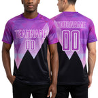 Custom Purple Black-White Geometric Pattern Sublimation Soccer Uniform Jersey worn front and back