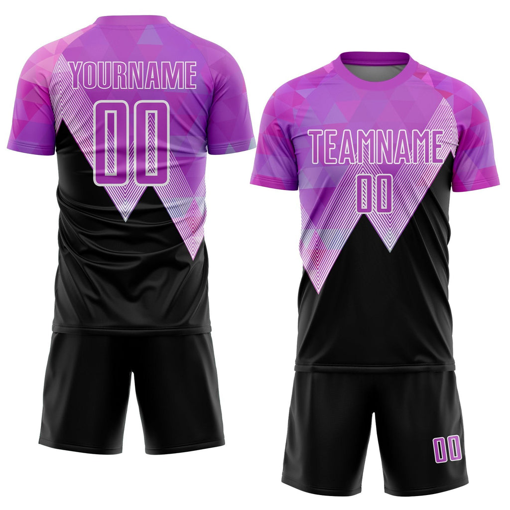 Custom Purple Black-White Geometric Pattern Sublimation Soccer Uniform Jersey photo 2