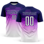 Custom Dark Purple White Gradient Hexagons Pattern Sublimation Soccer Uniform Jersey
