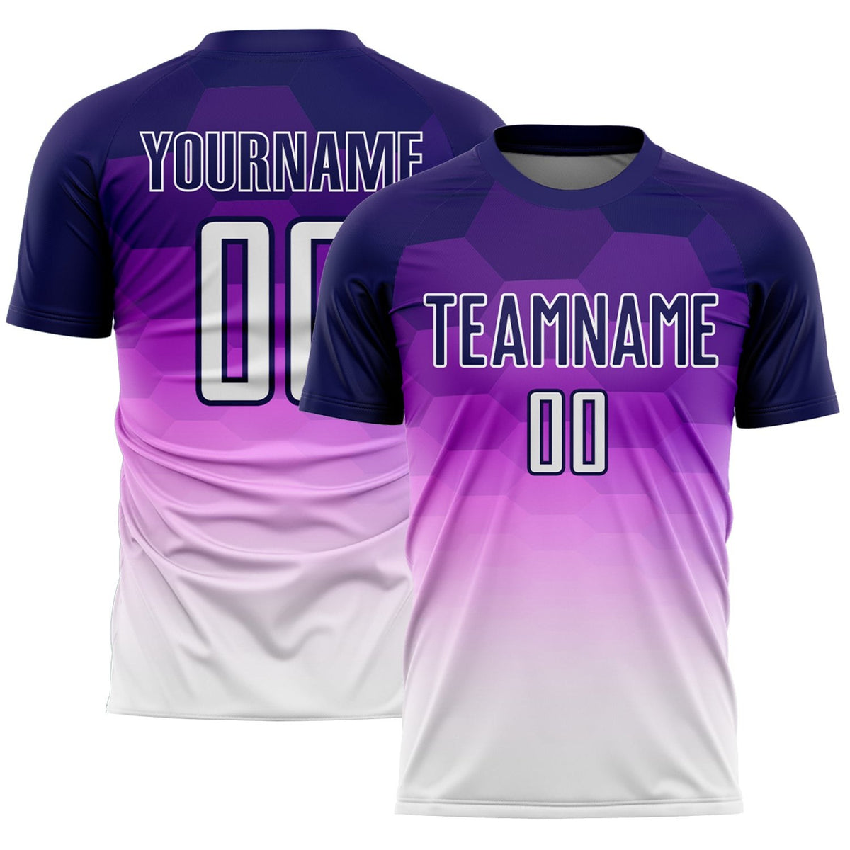 Custom Dark Purple White Gradient Hexagons Pattern Sublimation Soccer Uniform Jersey photo 1
