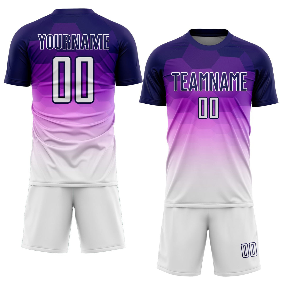 Custom Dark Purple White Gradient Hexagons Pattern Sublimation Soccer Uniform Jersey photo 2