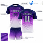 Custom Dark Purple Gradient Hexagons Sublimated Soccer Jersey with White Lettering customization guide