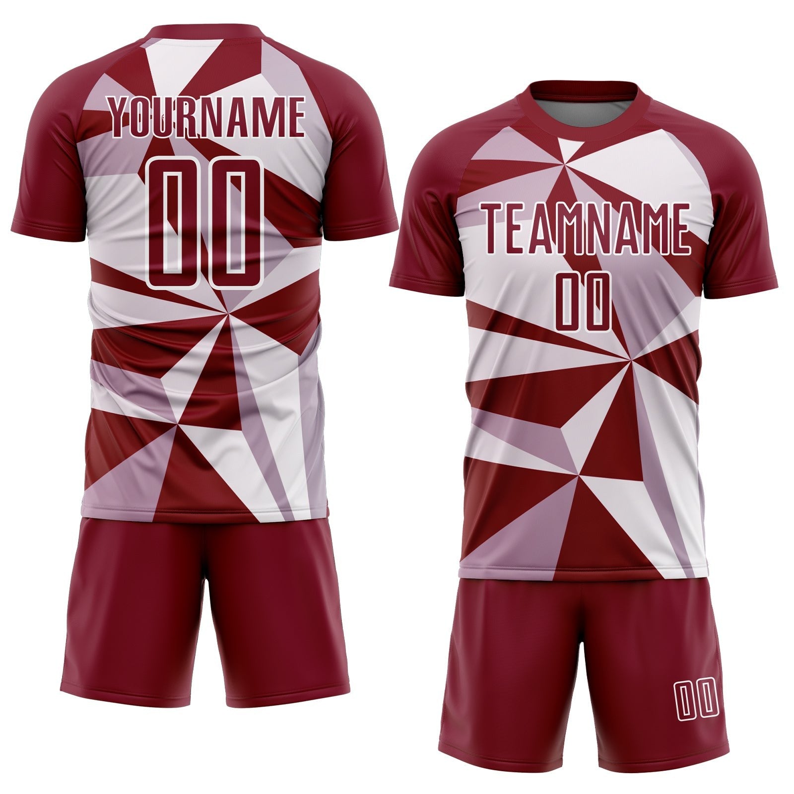 Custom Crimson White Geometric Pattern Sublimation Soccer Uniform Jersey photo 2
