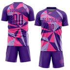 Custom Purple Pink Geometric Pattern Sublimation Soccer Uniform Jersey photo 2
