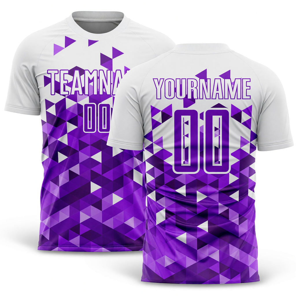 Custom Purple White Geometric Pattern Sublimation Soccer Uniform Jersey