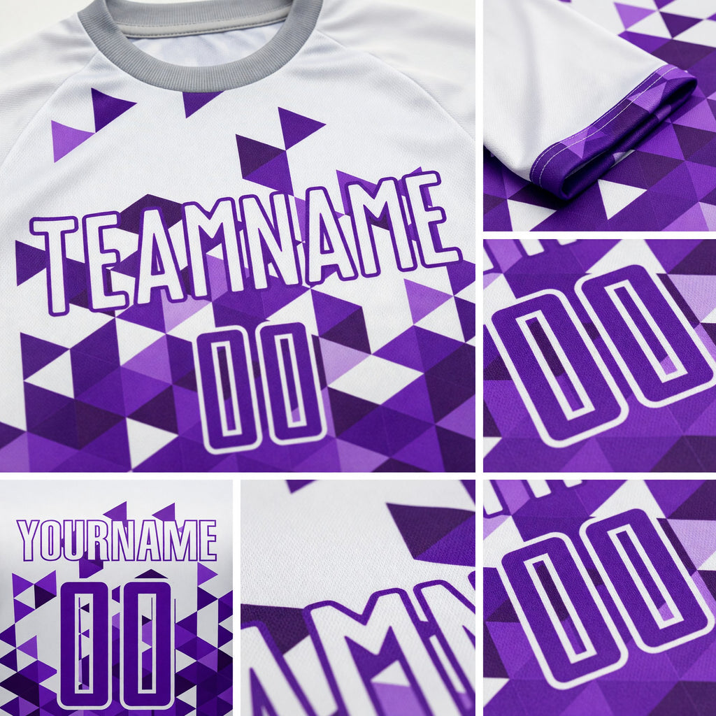 Custom Purple White Geometric Pattern Sublimation Soccer Uniform Jersey detail