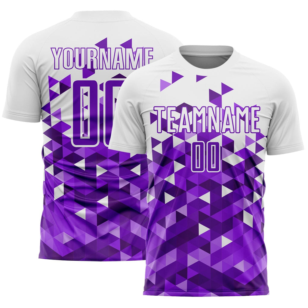Custom Purple White Geometric Pattern Sublimation Soccer Uniform Jersey photo 1