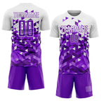 Custom Purple White Geometric Pattern Sublimation Soccer Uniform Jersey photo 2