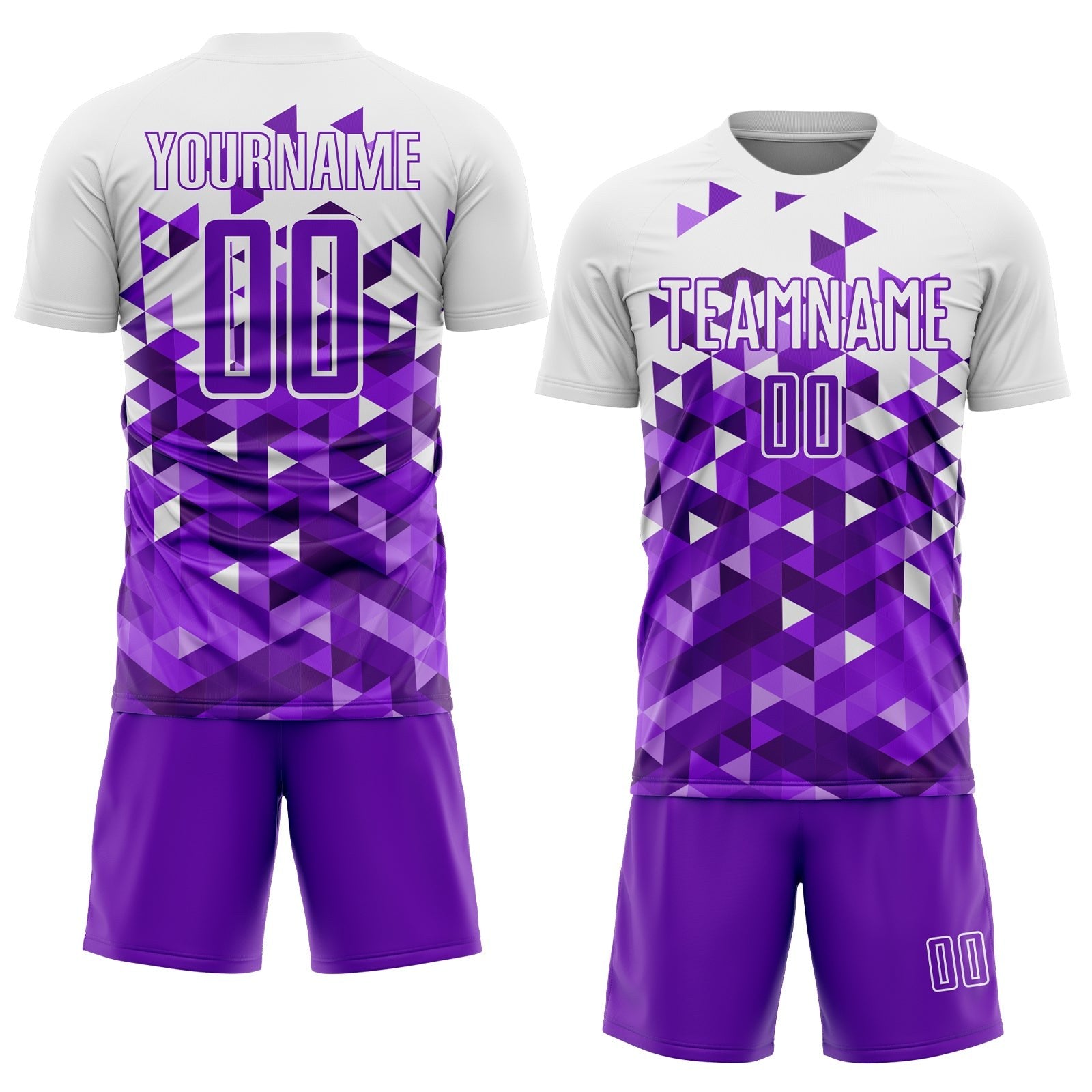 Custom Purple White Geometric Pattern Sublimation Soccer Uniform Jersey photo 2