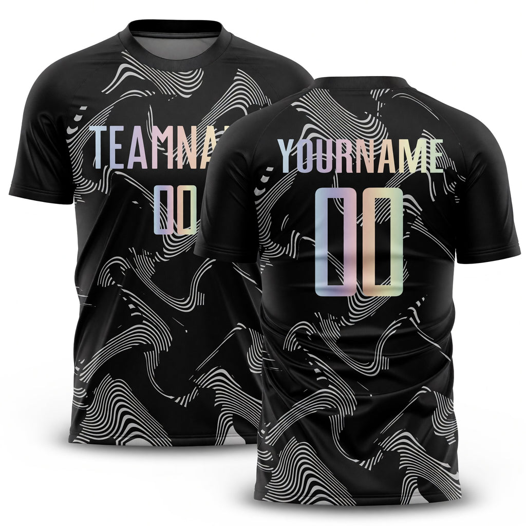 Custom Black Gradient-Gray Curve Lines Sublimation Soccer Uniform Jersey