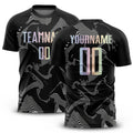 Custom Black Gradient-Gray Curve Lines Sublimation Soccer Uniform Jersey