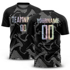 Custom Black Gradient-Gray Curve Lines Sublimation Soccer Uniform Jersey