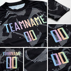 Custom Black Gradient-Gray Curve Lines Sublimation Soccer Uniform Jersey detail