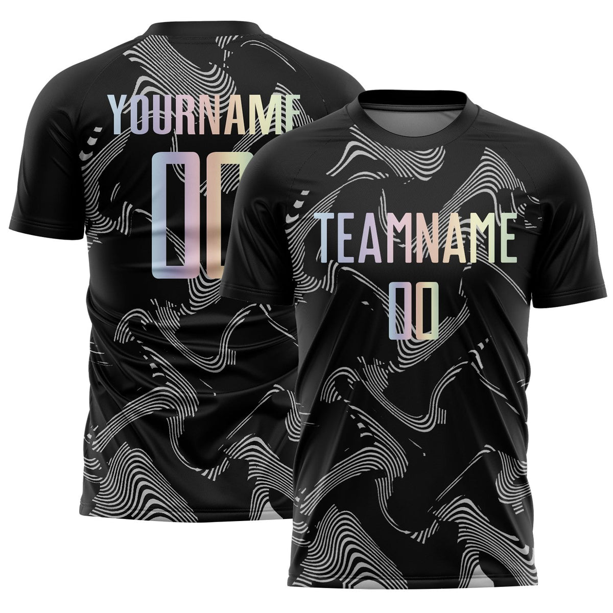 Custom Black Gradient-Gray Curve Lines Sublimation Soccer Uniform Jersey photo 1