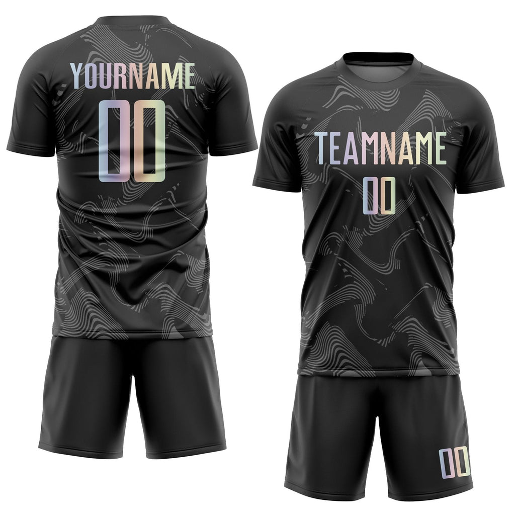 Custom Black Gradient-Gray Curve Lines Sublimation Soccer Uniform Jersey photo 2