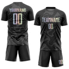Custom Black Gradient-Gray Curve Lines Sublimation Soccer Uniform Jersey photo 2