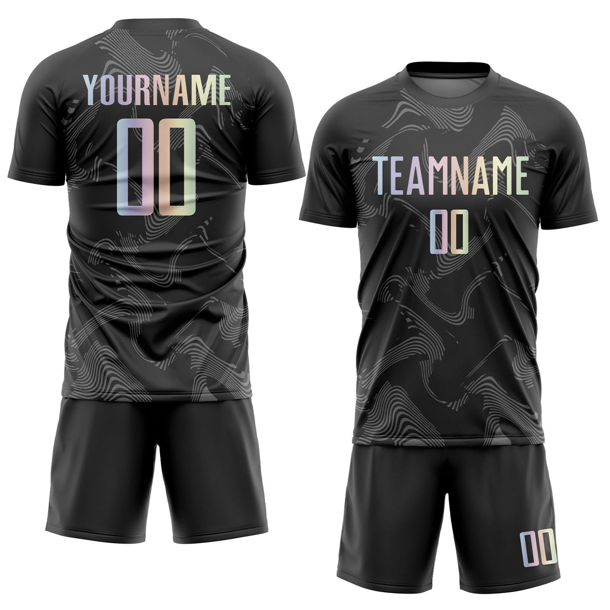 Custom Black Gradient-Gray Curve Lines Sublimation Soccer Uniform Jersey photo 2