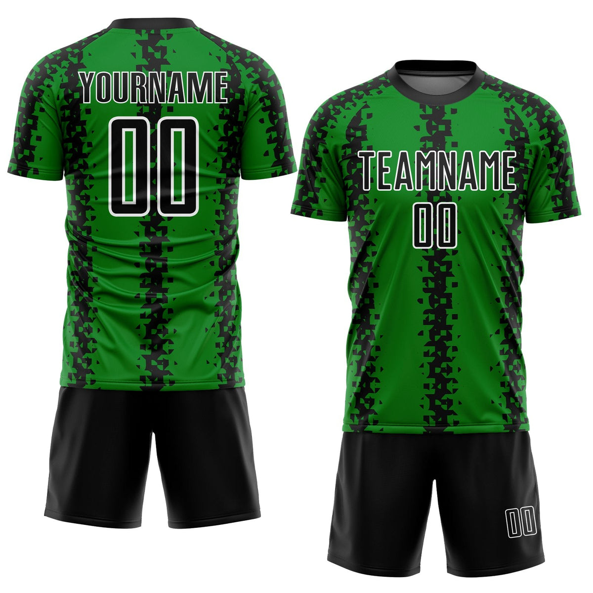 Custom Grass Green Black-White Abstract Geometric Pattern Sublimation Soccer Uniform Jersey photo 2