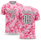 Custom Light Pink Black-Pink Abstract Geometric Pattern Sublimation Soccer Uniform Jersey