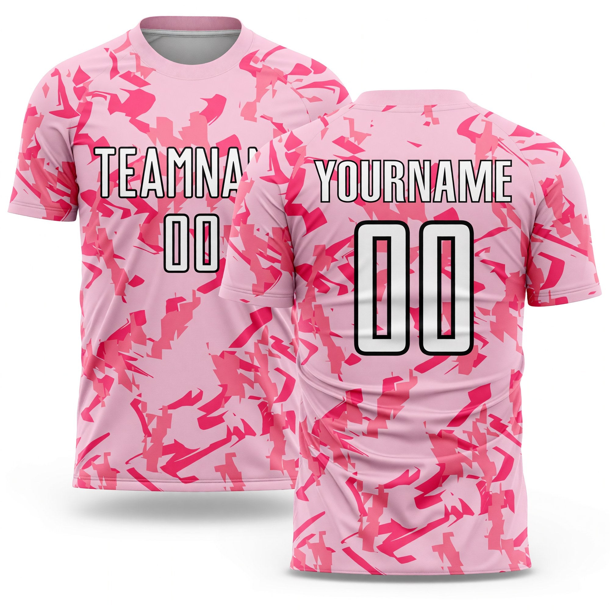 Custom Light Pink Black-Pink Abstract Geometric Pattern Sublimation Soccer Uniform Jersey