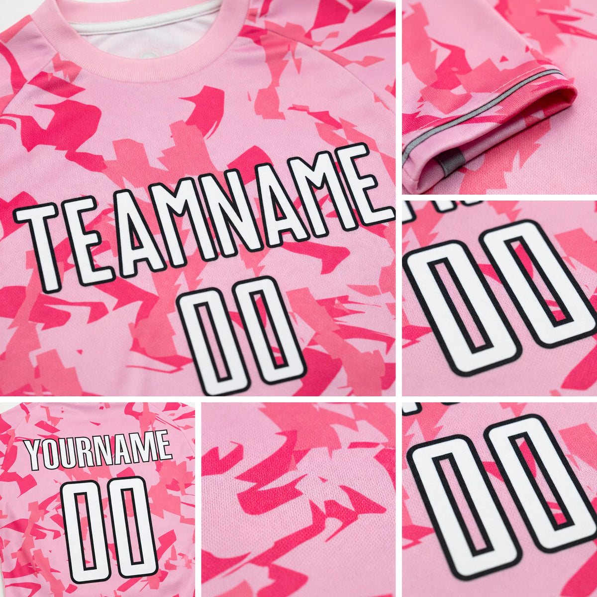 Custom Light Pink Black-Pink Abstract Geometric Pattern Sublimation Soccer Uniform Jersey detail