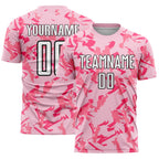 Custom Light Pink Black-Pink Abstract Geometric Pattern Sublimation Soccer Uniform Jersey photo 1