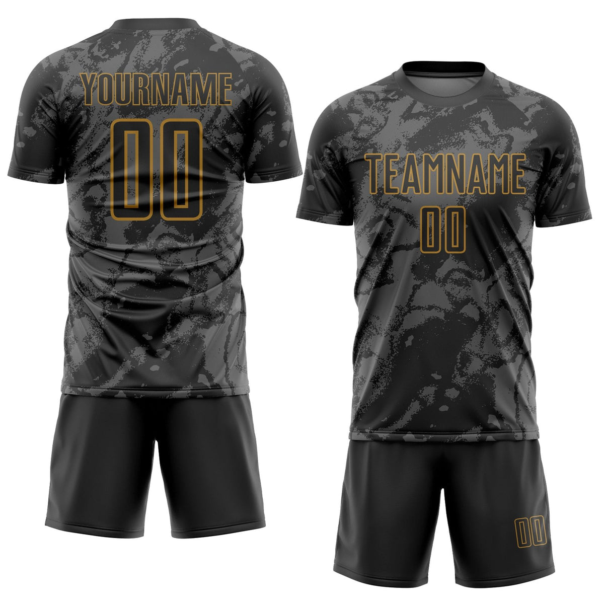 Custom Black Gray-Old Gold Abstract Grunge Art Sublimation Soccer Uniform Jersey photo 2