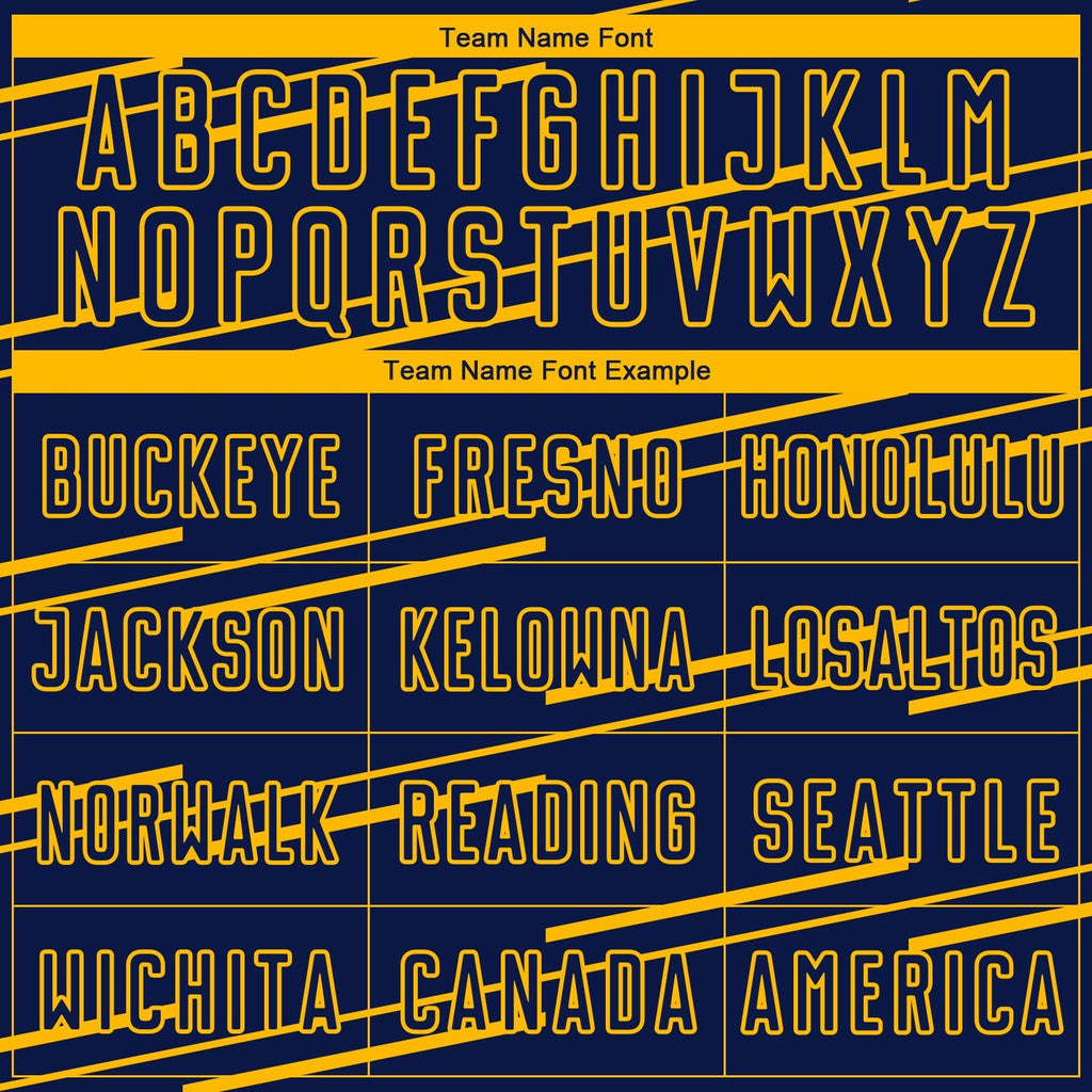 Custom Navy Yellow Lines Sublimation Soccer Uniform Jersey photo 4