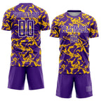 Custom Purple Gold-White Abstract Fluid Sublimation Soccer Uniform Jersey photo 2