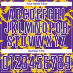 Custom Purple Gold-White Abstract Fluid Sublimation Soccer Uniform Jersey photo 5