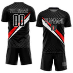 Custom Black Red-White Diagonal Lines Sublimation Soccer Uniform Jersey photo 2