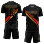Custom Black Red-Old Gold Diagonal Lines Sublimation Soccer Uniform Jersey photo 2