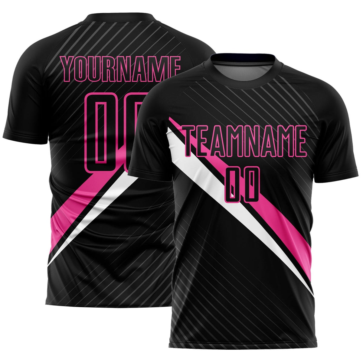 Custom Black Pink-White Diagonal Lines Sublimation Soccer Uniform Jersey photo 1