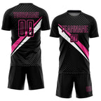 Custom Black Pink-White Diagonal Lines Sublimation Soccer Uniform Jersey photo 2
