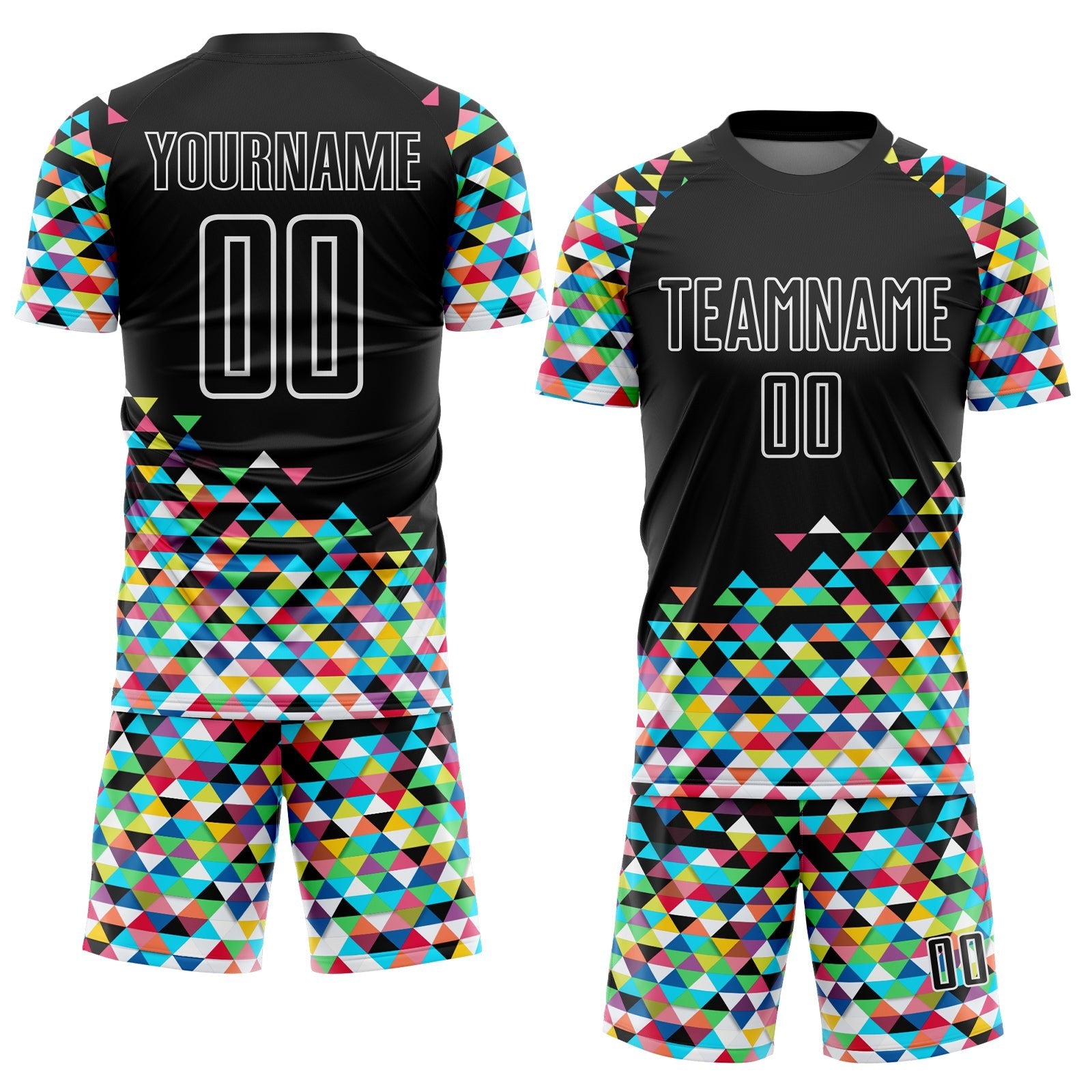 Custom Black White Colorful Geometric Triangle Sublimation Soccer Uniform Jersey photo 2