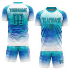 Custom Teal White Geometric Triangle Sublimation Soccer Uniform Jersey photo 2