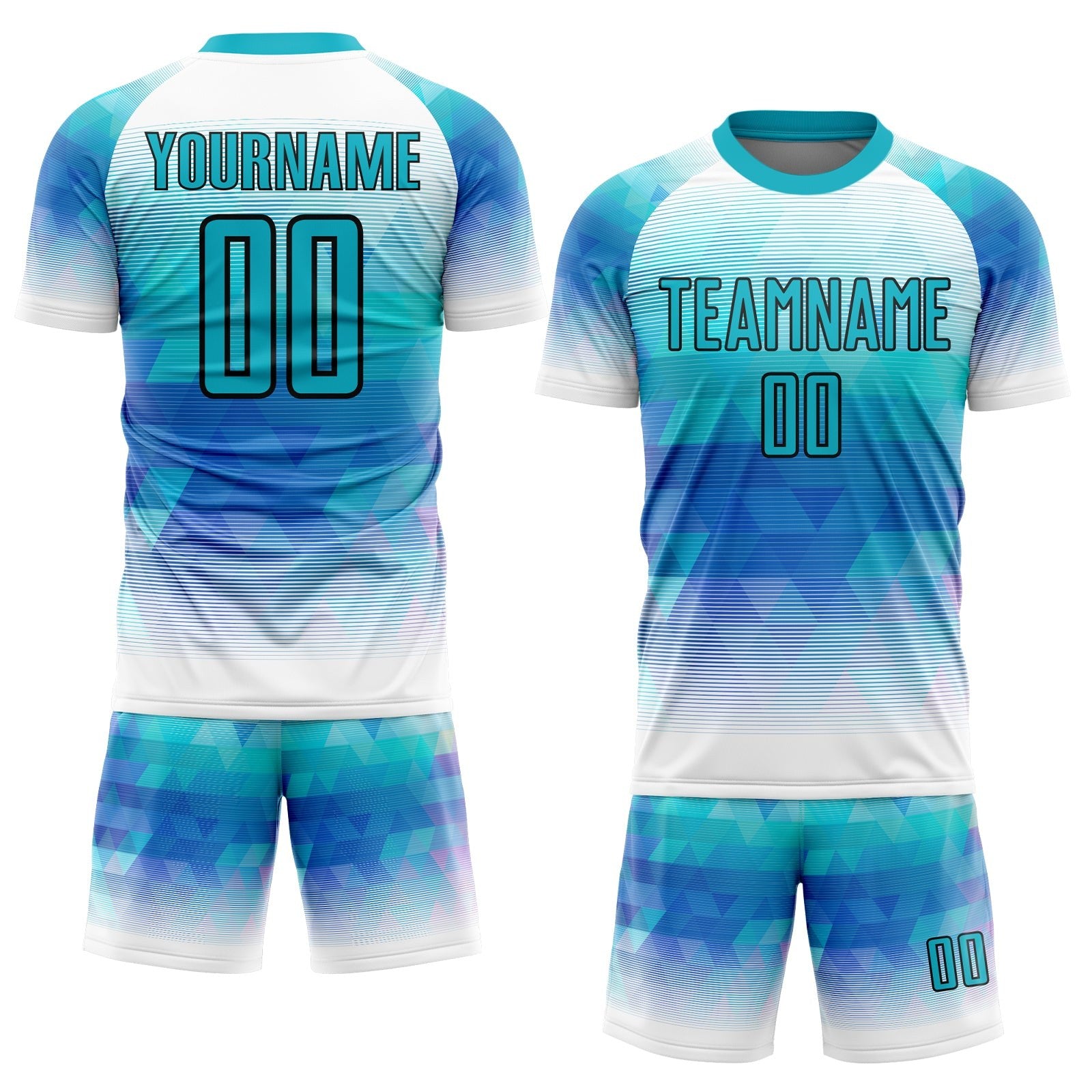 Custom Teal White Geometric Triangle Sublimation Soccer Uniform Jersey photo 2