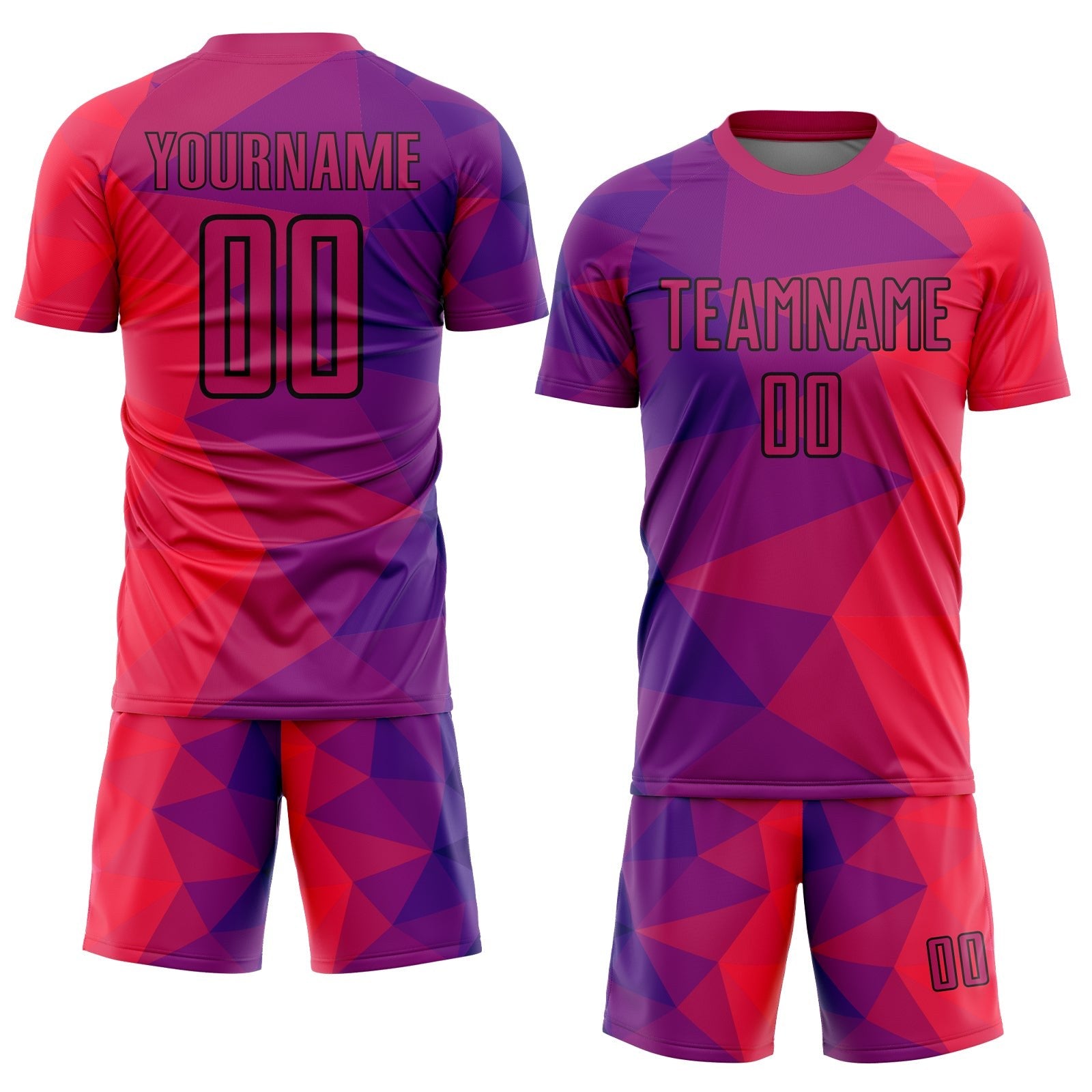 Custom Purple Red-Black Geometric Shapes Sublimation Soccer Uniform Jersey photo 2