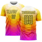 Custom Yellow Hot Pink-Black Geometric Shapes Sublimation Soccer Uniform Jersey