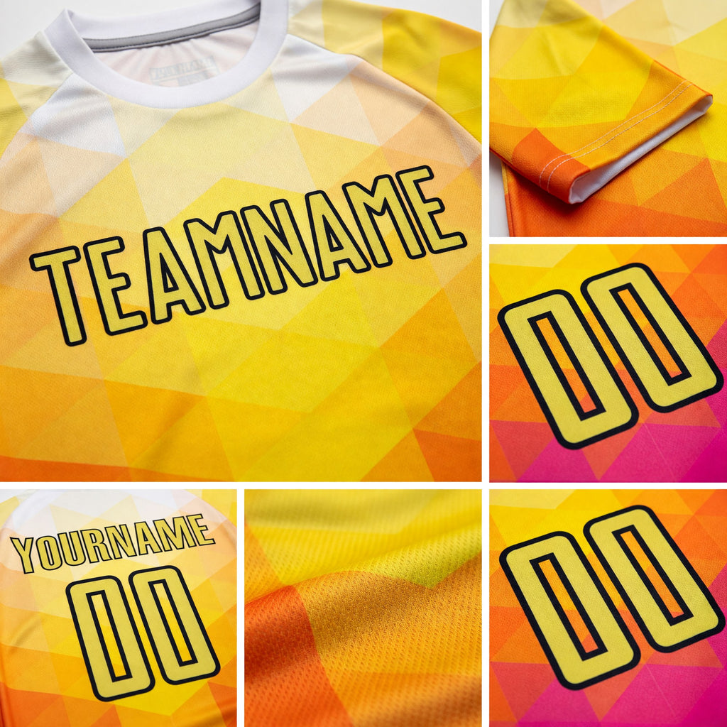 Custom Yellow Hot Pink-Black Geometric Shapes Sublimation Soccer Uniform Jersey detail