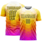 Custom Yellow Hot Pink-Black Geometric Shapes Sublimation Soccer Uniform Jersey photo 1