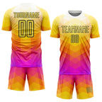 Custom Yellow Hot Pink-Black Geometric Shapes Sublimation Soccer Uniform Jersey photo 2